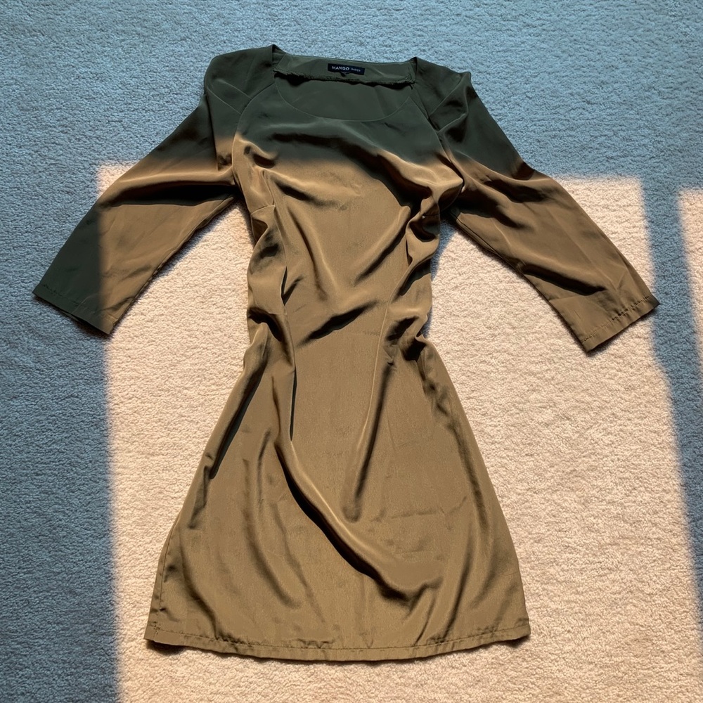 Mango olive green silk slip dress